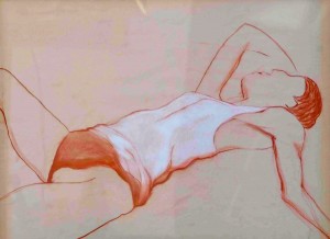 Clothed Nude - conté on newsprint (25"x19")